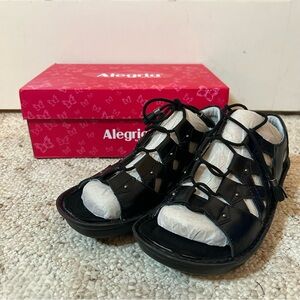 Alegria Black Patent Leather Lace-Up Comfort Sandals Size 9.5-10